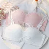 Nxy sexy set roseheart mode vrouwen grijs roze sexy lingerie boog bralette katoenen slipje kruis bandjes push-up draadloze beha sets ondergoed 1127