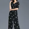 Sommer Overall für Frauen Party High Street Strampler Chiffon Floral Elegante Schwarz Weites Bein Ganzkörperanzug Plus Größe 4XL 210625