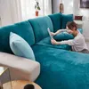 Blue Velvet Elastic Sofa Covers Sets for Living Room Plush Furniture Slipcovers Elasticated Couch Cushion Cover 2 and 3 Seater 211207