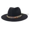 Ampla Brim bonés Mulheres Homens Palha Jazz Panamá Chapéu Outdoor Sea Fashion Sun Protection Beach Oversized com Correia Colorida Beads