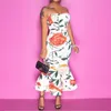 Floral Printed Summer Tube Dress Elegant Slim Mermaid Midi Dresses 210521