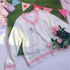 Women's Sweater Japanese Kawaii Ulzzang Harajuku Peach Embroidery Cute Pink Female Korean Clothing for Women 210519