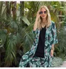 Grön Boho Leaves Printed Chiffon Tunic Plus Size Sexig Beach Wear Kimono Kläder för Kvinnor Kaftan Cover Up A800 210420