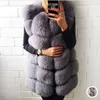 TRODEAM 70 cm Long fausse fourrure gilet pour femmes en cuir véritable manteaux hiver femme fourrure veste de luxe survêtement personnaliser 211018