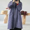 Trench coat in lino di cotone invernale Johnature Abbigliamento donna per il tempo libero O-Collo Tasche con colletto a maniche lunghe Cappotti lunghi casuali 210521
