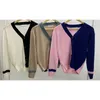 Farbblockierte Strickjacke Pullover Frauen Frühling Einreiher V-Ausschnitt Volle Hülse Mode Koreanische Damen Pullover Tops 210513