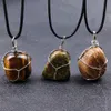 Wire wrapped Chakra stone pendant Necklace Jewelry Healing Crystal Quartz Bead Women Men Pendants Necklaces