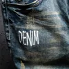 Persoonlijkheid Trend Letter Printing Heren Casual Denim Shorts Zomer Hoogwaardige Katoen Retro Distressed Jeans 210716