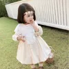 Симпатичные корейские детские платья для девочек цветочные вышивки съемный кружевной воротник с длинным рукавом платье принцессы Princess Vestidos Party Costume Q0716