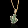 Mode Cactus Hanger Ketting Hip Hop Voor Mannen Vrouwen Bodem Dikke Kettingen Koper Zirkoon Encrusted Echte Gold Plating Jewelry