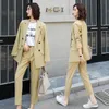 Kadınlar İki Parçalı Pantolon Kadınlar 2022 Sonbahar Kış Kadınları Blazer Takım Kadın Uzun Kollu Katı Ceketler Yüksek Bel Gevşek Pantolonlar Bayanlar