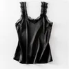 Sexig Lace Tank Top Kvinnor Sommar Casual Satin Silk Vest Backless Lace-up Basic Tops Black Ärmlös Camisole T-shirt 210616