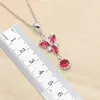 Brincos colar clássico vermelho zircão casamento jóias conjunto para mulheres prata cor ramo bracelete pingente presente de natal dubai