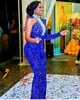 2021 Plus Size Arabic Aso Ebi Royal Blue Sparkly Prom Jumpsuits Dresses Beaded Sequined Sheath Evening Formal Party Second Recepti3331754