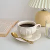 Cutelife Nordic Carved White Ceramic Vintage Breakfast Drinkware Reusable Coffee Set Wedding Decorative Handle Tea Cup