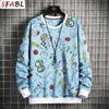 SFLL Moda Ręcznie Drukowane Pullover Bluzy Streetwear Mężczyźni Casual Harajuku Hoodie Męskie Hip Hop Hipster Bluza Męska Topy Człowiek 210730