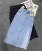 Seulish Yaz kadın Uzun Denim Etek Vintage Yüksek Wasit Kot Etek Kadın Düz Yan Bölünmüş A-Line Kalem Etekler 210730