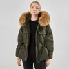 Jejveny Stor naturlig tvättbjörnpäls Hooded Winter Coat Kvinnor 90% Duck Down Jacket Puffer Kvinna Sash Tie Up Vattentät Snö Parka 210913