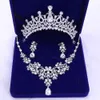 Womens Classic Bridal Sieraden Drie-Piece Wedding Hoofdtooi Crown Ketting Pin Clip Set Oorbellen