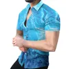 Erkekler Kısa Kollu Yaka Düğmeler Gömlek Rahat Çiçek Bluz Erkekler Hawaiian Plaj Yaz Çizgili Baskı Gömlek Camisa Plus Tops