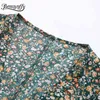 Lato Dwa kawałek Zestaw Kobiet Spódnice Zestawy Floral Print Wrap Tie Crop Top Z Przyciskiem Front Wzburze Garnitury 210510