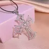 Handmade Sparkling Cross Pingente Corte Doce Luxo Jóias 925 Sterling Silver Paver Sapphire CZ Diamond Gemstones Partido Corrente de Corrente de Corrente Mulheres Conjunto