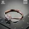 Azory Lucky Clover Design Rose Gold Color Clear Cubic Cyrkonia Charm Bransoletka Bransoletka TB0046 Q0717