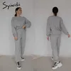 Syiwidii 2 Piece Set Tracksuit Women Spring Sportswear Elastic Waist Sweatshirt Sweatpants Loose Pants Set White Black Gray 210331