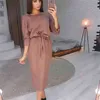 Sonbahar ve Kışlık Elbise Katı Renk V Yaka İki-Aşınma A-Line Kemer kadın Tek Göğüslü Bölünmüş Femme Robe Vestidos 210517