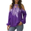 Plus Siffo Chiffon Shirt Dames Sexy Off Shoulder Hollow Out Feather Print Casual Losse Blouse Herfst O Neck Lange Mouwen Tops 210522