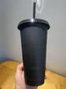 스타 벅스 24oz/710ml 플라스틱 머그 텀블러 선물 선물 뚜껑 재사용 가능한 검은 색 마시는 평평한 바닥 짚 컵