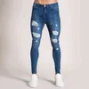 Män Skinny Jeans Ripped Hole Casual Denim Pant Full Lenght Pencil Byxor Slim Stor Storlek Solid Bomull Stretch Man Distressed Jeans 211120