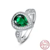 Anelli a grappolo Gioielleria raffinata Smeraldo a forma di goccia d'acqua 100% argento 925 Semplicemente stile Fedi nuziali da donna Fidanzamento