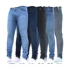 Slim Fit Jeans für Männer Herbst Frühling Plus Größe Lässige Feste Denim Bleistift Hosen Ganzkörperansicht Weichspüler Hellblaue Jeans Hose 210331