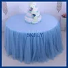 Bruiloft elegante 5ft ronde, 60 '' wide, 30 '' drop, blauwe tule tafelkleed met top rok