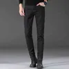 40 42 44 46 Plus Size Fleece Thick Warm Fit Jeans invernali Stile classico Fashion Brand Uomo Slim Stretch Pencil Jeans Nero G0104