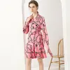 Spring Boho Chaîne haute chaîne imprimée robe robe élégante estime de lacets de lacets de mode asymétrique Vestidos 210519