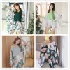 Mjuk Höst Sommar Kvinnor Pyjamas Set Floral Tryckt Sleepwear med Shorts Kvinnor Fritid Nightwear Suit 3 Pieces Pyjamas X0526