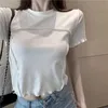 Yedinas Koreanischer Stil Rüschen Cropp Top Frauen Kurzarm Solide T-Shirts Designer 90er Jahre Streetwear Slim Sexy Casual T-Shirt Sommer 210527