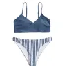 Biquínis femininos 2022 mulher cor sólida conjunto de biquíni push-up maiô beachwear acolchoado listras verticais tanga mujer femme