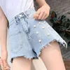 Mode vrouwen shorts zomer grote maat hoge taille denim losse gaten en dunne brede broek 210520