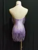 Purple Red Tassels Bodysuit Sparkly s Sexy Backless Bodysuits Bar Women Singer DJ Costume Models Catwalk Stage Outfit Women's Jumpsuits2677058