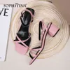 Sophitina Kobiety Heeled Sandals Moda Plac Otwórz Toe Cross Strappy Oddychające Letnie Chunky Obcasy Lady Slide Sukienka Buty Po624 210513