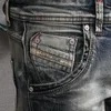 Włoski styl Moda Mężczyźni Dżinsy Wysokiej Jakości Retro Wash Slim Fit Ripped Bawełny Dżinsowe Spodnie Streetwear Vintage Designer Spodnie BN1j