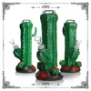 Straight Luminous Bong 3D Handmalerei Kaktusglaswasser Rohre Bongs Rauchen Rohr 7 mm dicker Kopf mit Schüssel 10 Zoll leuchten im Dunkeln