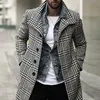 Koreański mężczyzna wełniany płaszcz zimowy kurtka męska płaszcz ciepłe ubrania wełny znosić długą czarną białą kratę waty męskie płaszcz plus rozmiar 3xl 211119 \ t