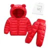 Inverno Crianças Conjuntos de Roupas Bebê Bebê Quente Com Capuz Calças Calças Meninas Meninos Rapazes Snowsuit Casacos Ski Suit 210804