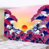 日本タペストリーの壁掛け巨大な波神奈川壁の壁タペストリー芸術自然の家の装飾のための生活寝室寮の装飾210609
