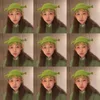 Berets Cute Unisex Funny Hooded Hat Hand-Woven Knitted Woolen Cap Green Cartoon Men And Women Autumn Winter Hats