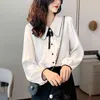 Women White Bow Solid Chiffon Top Shirt Long Sleeve Office Lady Work OL B0684 210514